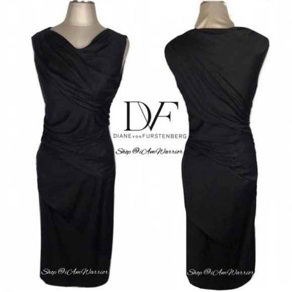 Diane von Furstenberg black ruched sleeveless wool midi-dress *shop@iamwarrior - Picture 5 of 10